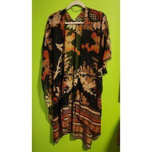 Floral Patterned Sheer Kimono Cardigan Open Front Design One Size Fits Most